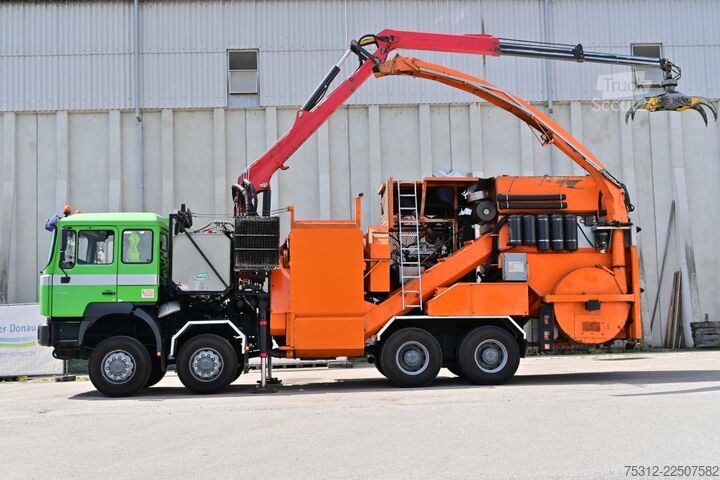 Faházszállító teherautó MAN 41.464  Häcksler + Kran 8x8 Allrad E3