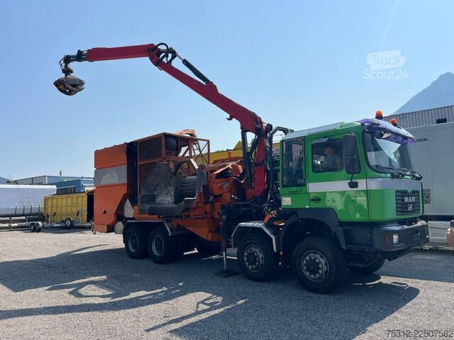 Faházszállító teherautó MAN 41.464  Häcksler + Kran 8x8 Allrad E3