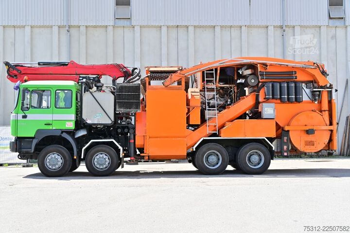 Faházszállító teherautó MAN 41.464  Häcksler + Kran 8x8 Allrad E3