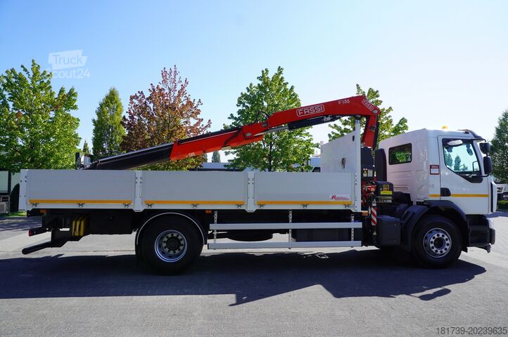 Camión con plataforma plana y grúa Renault C280 DTI 8 / FASSI crane 5.6T / range 8m