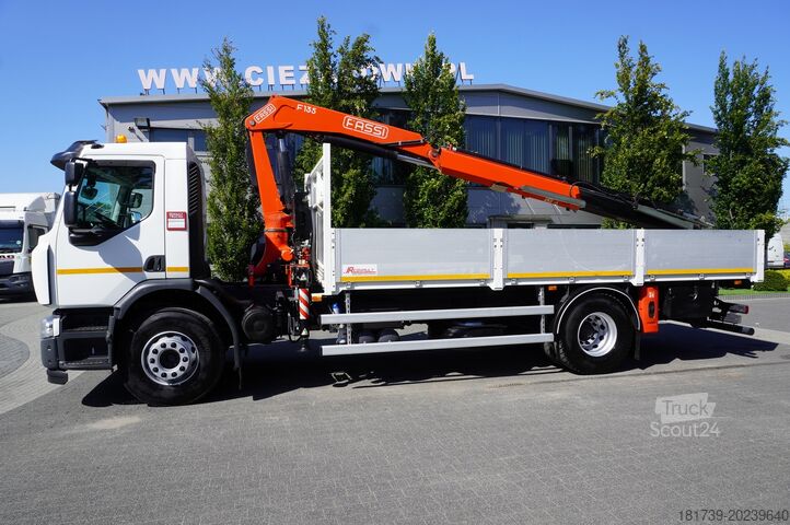 Ciężarówka z platformą i dźwigiem Renault C280 DTI 8 / FASSI crane 5.6T / range 8m