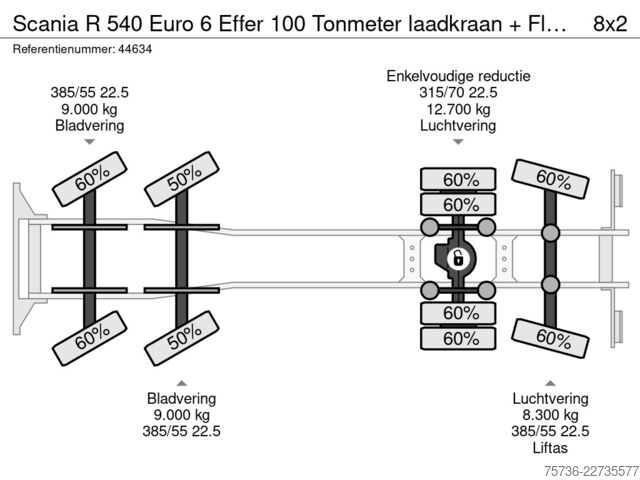 Nosturiauto Scania R 540 Euro 6 Effer 100 Tonmeter laadkraan + Fly...
