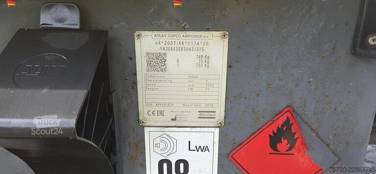 Compressore Atlas Copco XAS 68 KDG Kompressor mit Generator 12 KVA einsatzbereit 7 bar 3000rpm speed