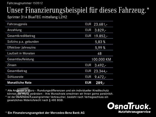 Fourgon tôlé Mercedes-Benz Sprinter 314 BT mittellang L2H2 WerkstatteinrichBC