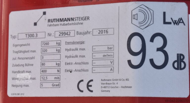 Nákladní pracovní plošina RUTHMANN T300.3 (TÜV und UVV neu!)