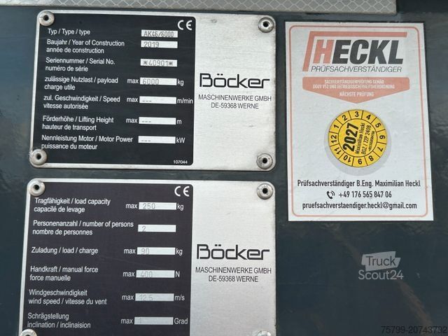 Grúa montada en camión MAN 26.320+Böcker Dachdeckerkran AK46/6000+Seilwinde