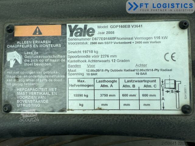 šakinis krautuvas Yale GDP160EB DIESEL DUPLEX 3700 SIDE SHIFT