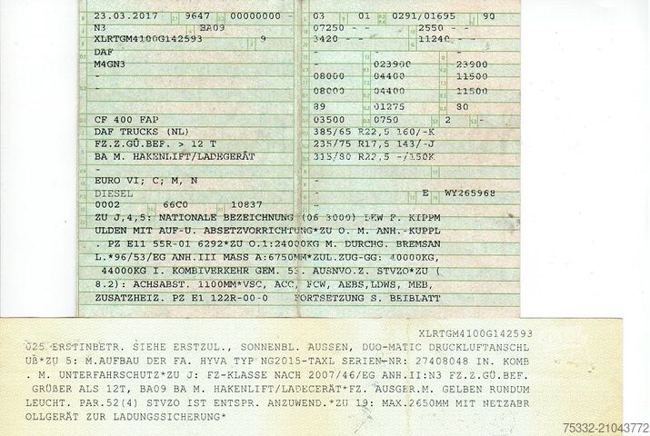 Camion benne DAF CF 400 Absetz Hyva 6x2 Tele Schalt Klima