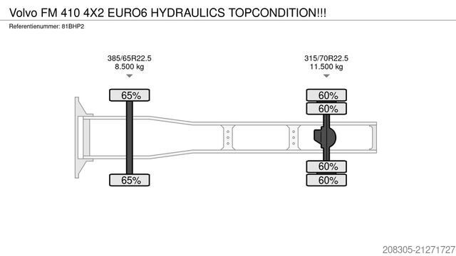 Standard tractor unit VOLVO FM 410 4X2 EURO6 HYDRAULICS TOPCONDITION!!!
