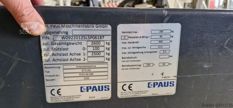 Teleskopik çalışma platformu Paus GT21AG