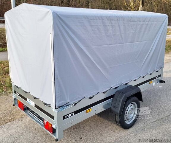 Remolque de plataforma baja Martz Kastenanhänger Tieflader 750kg 264cm x 126cm kippbar Hochplane 140cm