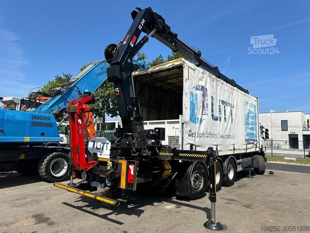 Bâché à rideaux latéraux Scania P410 8x4 TRIDEM PRITSCHE PLANE + KRAN HIAB 244 ...