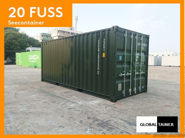 Seecontainer 20 Fuß Seecontainer / Angebot / one Way RAL 6007 Flaschengrün / Lagercontainer
