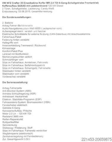 Transporteur avec valise Volkswagen Crafter 35 Koffer