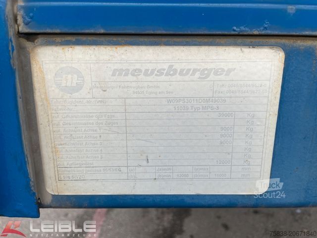 Dieplader oplegger MEUSBURGER MPS-3*Plateau*ausziehbar 4m*§70*3. Achse gelenkt