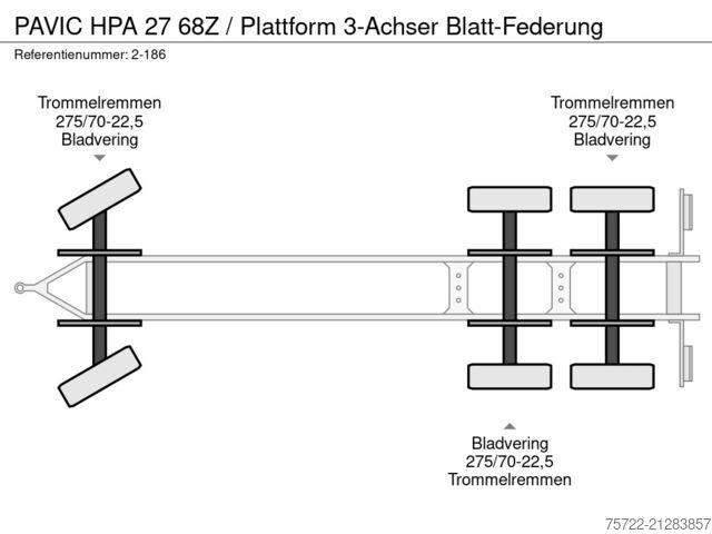 Transportador de madeira PAVIC HPA 27 68Z / Plattform 3-Achser Blatt-Federung