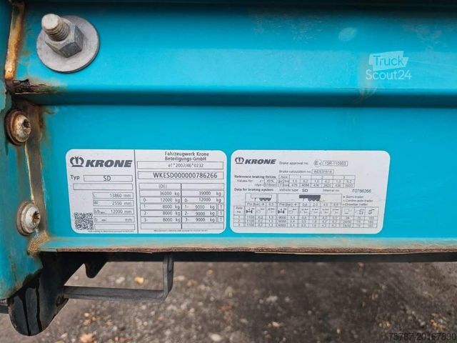 Atvērta puspiekabe ar tentu KRONE Gardine Standard, Plaettenkasten, Liftachse