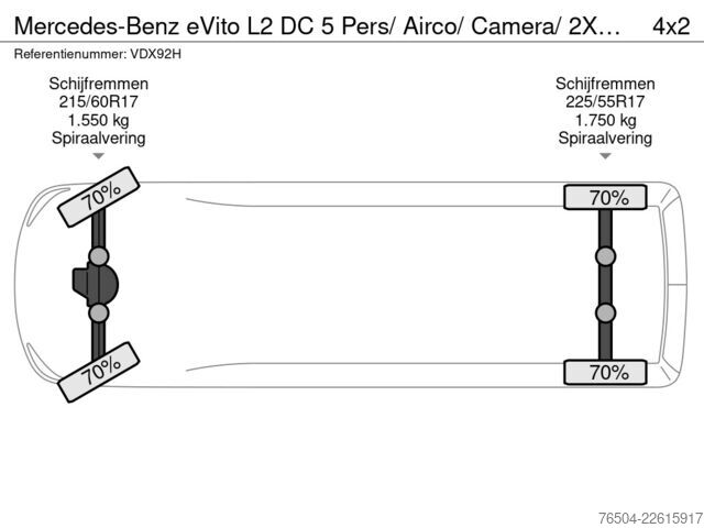 Teslimat kamyoneti çift kabin Mercedes-Benz eVito L2 DC 5 Pers/ Airco/ Camera/ 2X schuifdeur
