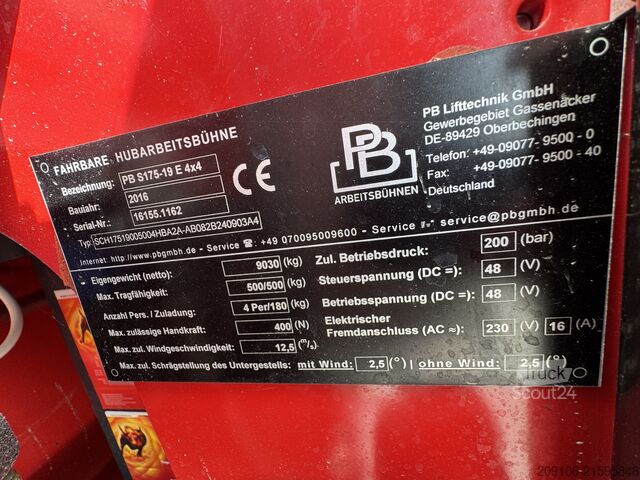 Nůžková plošina PB S 175-19 E 4x4 Allrad Scherenarbeitsb