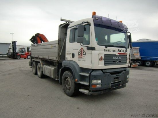 Trijų pusių savivartis sunkvežimis MAN TGA 33.430 6X4 KIPPER, MANUEL, E4 PALFINGER BLATT-BLATT