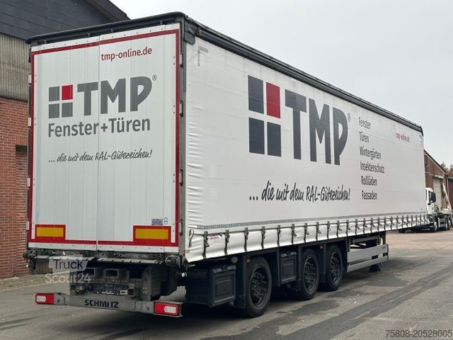 Auflieger mit Pritsche & Plane SCHMITZ CARGOBULL Varios Mega Hubdach Stapler Lenkachse RSAB