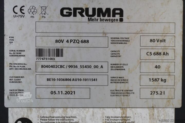 Batterie de chariot élévateur GRUMA 80 Volt 4 PzQ 688 Ah