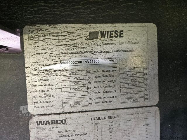 شبه مقطورة صندوقية  Wiese 3-Achs Kofferauflieger 15.18m lang