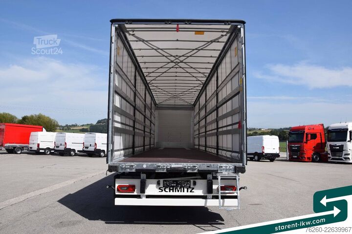 Öppen semitrailer med kapell SCHMITZ CARGOBULL Hubdach Liftachse Palettenkasten LED XL MIETE