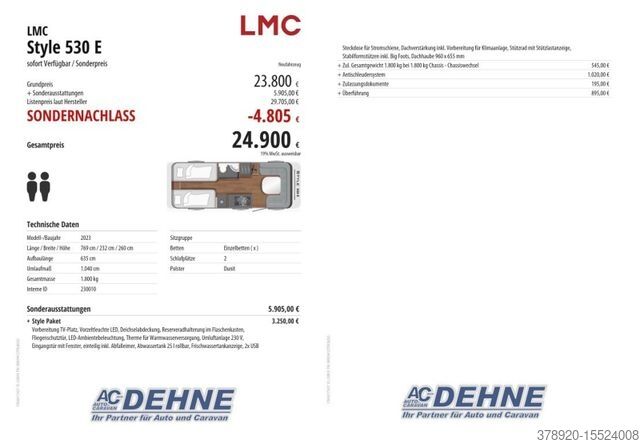 Caravana LMC Style 530 E sofort Verfügbar / Sonderpreis