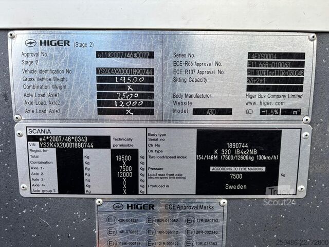 Bus interurbain Scania K 320 A30 Higer 4x2 53 SEATS / 10 pcs AVAILABLE...