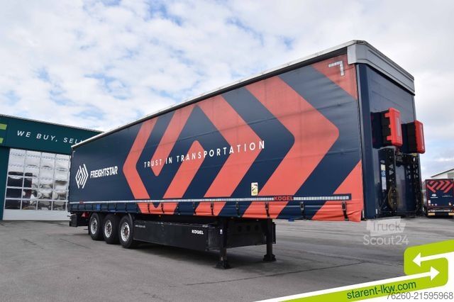 Open semitrailer with tarp KÖGEL Liftachse SAF Palettenkasten