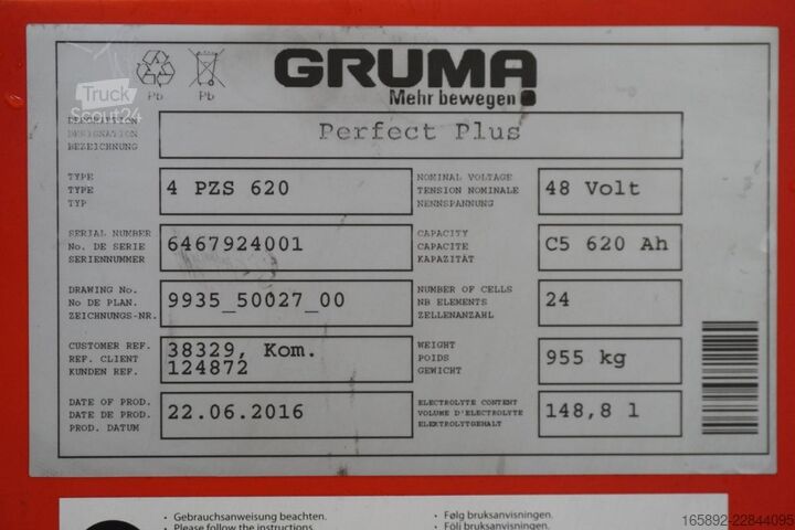 Gaffeltruckbatteri GRUMA 48 Volt 4 PzS 620 Ah