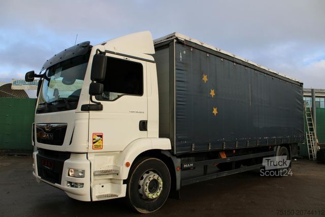 Autocarro con pianale e telone MAN TGM 18.320 4x2 BL Edscha/Stahltransporte Nr: 940