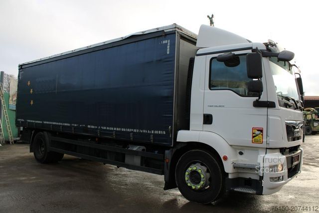 Autocarro con pianale e telone MAN TGM 18.320 4x2 BL Edscha/Stahltransporte Nr: 940