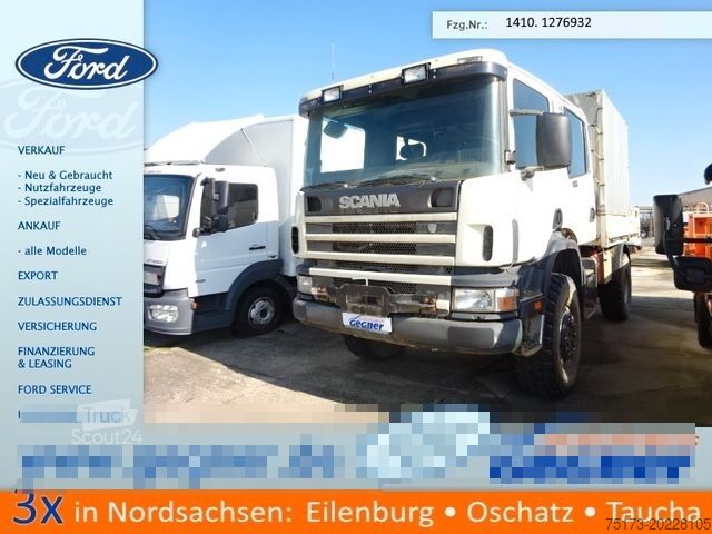 Camión plataforma con toldo SCANIA P 114 4x4 DoKa Pritsche Plane-Spriegel AHK SHZ
