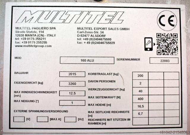 Lkw-Arbeitsbühne Multitel 160ALU (TÜV und UVV neu!)