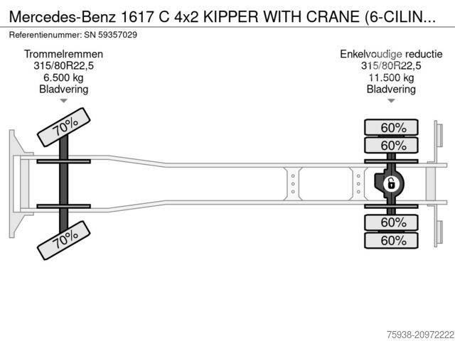 Wywrotka Mercedes-Benz 1617 C 4x2 KIPPER WITH CRANE (6-CILINDER ENGINE...