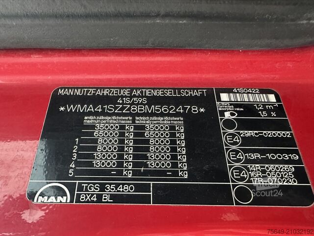 Haakarm vrachtwagen MAN TGS 35.480 8X4 BL TGS 35.400 8x4 BL, Schub-Knick bis 6,5m Container