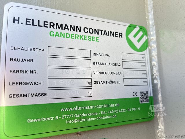 حاوية متدحرجة بسعة 11 متر مكعب مع 6 حلقات تثبيت Ellermann 11 kbm Pendelklappe
