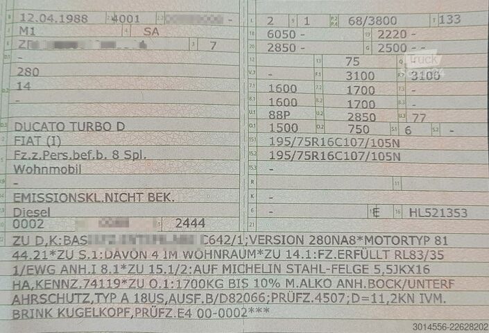 Autocaravana con alcoba FIAT Ducato 280 Bürstner