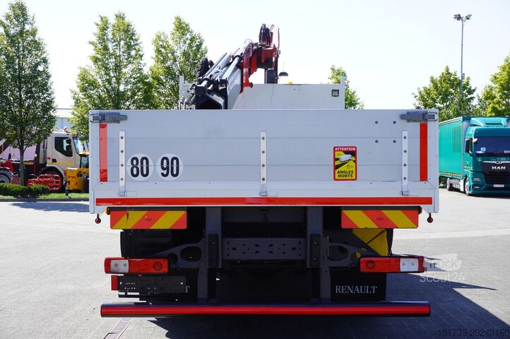 Plokščia platforma sunkvežimis su kranu Renault C280 DTI 8 / FASSI crane 5.6T / range 8m