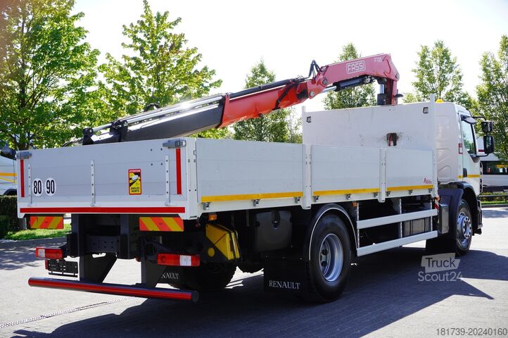 Plokščia platforma sunkvežimis su kranu Renault C280 DTI 8 / FASSI crane 5.6T / range 8m