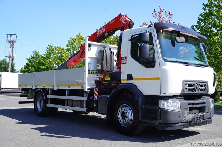 Plokščia platforma sunkvežimis su kranu Renault C280 DTI 8 / FASSI crane 5.6T / range 8m