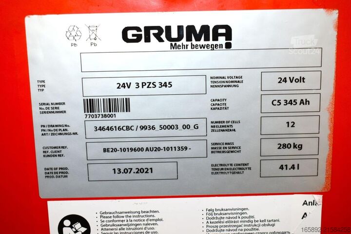 Forklift battery GRUMA 24 Volt 3 PzS 345 Ah