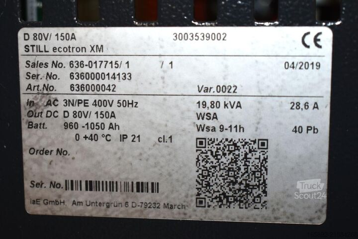 Forklift battery STILL ecotron XM D 80 V/150 A