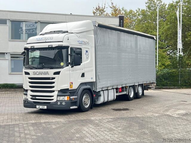 Tenteli düz yataklı kamyon Scania R 490 Plane-Jumbo Retarder Edscha LBW Lenkachse