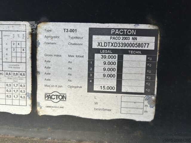 Schuifzeilen Pacton T3-001 / Curtainside Trailer / BPW Drum / APK T...