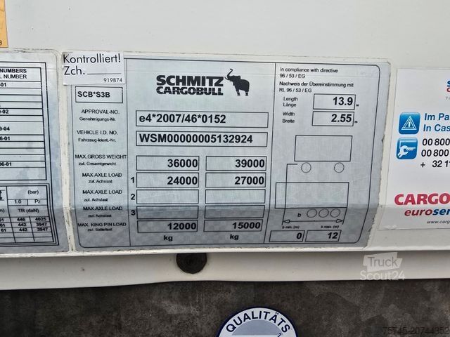 Box semitrailer SCHMITZ CARGOBULL SCB S3B SKO24/L * LIFT * ALCOA * 1.HAND *