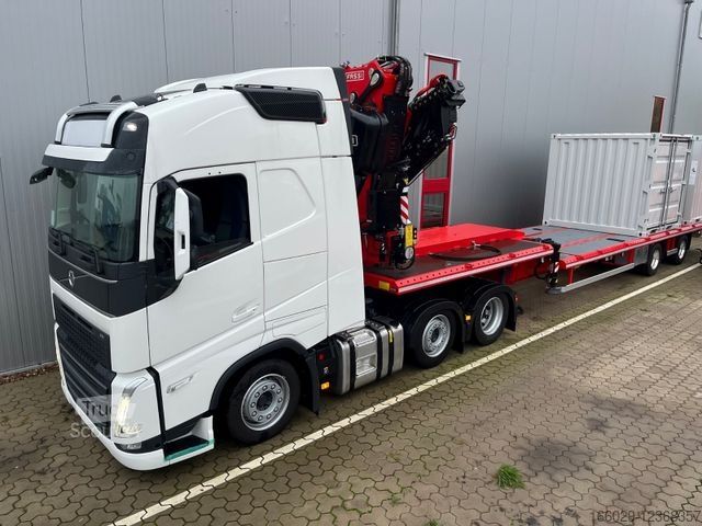 Semirimorchio con piattaforma di lavoro  Wiese Stufensattel Tieflader mit Kran Fassi F545