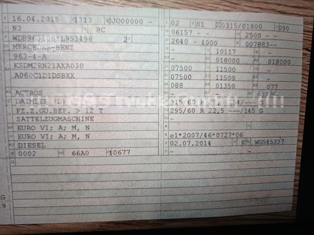 Yüksek hacimli çekici MERCEDES-BENZ Actros 1843 / Retarder / German